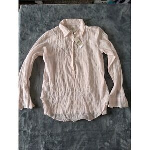 Ann Taylor LOFT Softened Shirt Pink White Striped Crinkle Tunic XXS P NWT